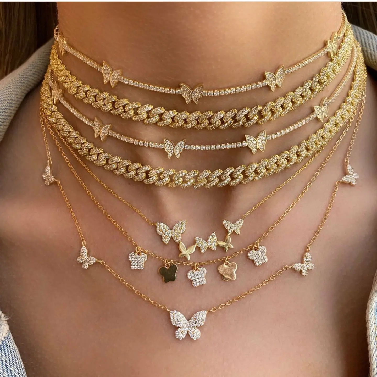 Collier avec pendentif papillons en acier inoxydable, chaîne de Tennis en or et Zircon, bijoux pour femmes, 2021