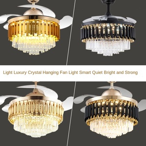 Lustre moderne doré noir ventilateur de plafond à lames rétractables LED télécommande synchronisation gradation moteur ca/cc utilisation intérieure hôtel - Product Image 2