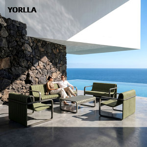 Ensemble <span class=keywords><strong>de</strong></span> canapés d'extérieur modernes en aluminium avec revêtement côtelé, mobilier <span class=keywords><strong>de</strong></span> patio, canapé lounge 4 pièces - Product Image 3
