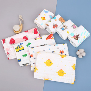 Serviette <span class=keywords><strong>de</strong></span> toilette carrée en gaze <span class=keywords><strong>de</strong></span> coton six couches pour enfants, motif dessin animé imprimé, tissage uni, pour bébé, vente en gros - Product Image 5