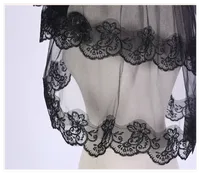 Voiles de mariée en dentelle à bords coupés, en tulle double couche, blanc et noir, accessoires pour Halloween et enterrement de vie de jeune fille