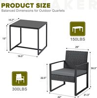 Ensemble de 3 chaises de bistrot et table basse modernes en osier et rotin TooWang avec acier inoxydable pour terrasse extérieure