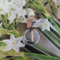 Flacon de parfum pour voiture personnalisable, vide, en verre transparent carré, avec couvercle en bois, 10 ml, impression sérigraphique, bouchon couronne argenté ou doré