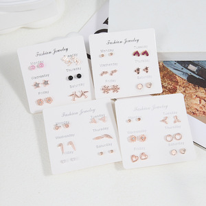 Boucles d'oreilles tendance, lot de 6 paires, forme cœur, en alliage de zinc, bijoux pour femmes - Product Image 3