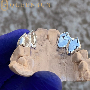 Joyería <span class=keywords><strong>de</strong></span> Plata <span class=keywords><strong>de</strong></span> Ley 925 Maciza, Oro <span class=keywords><strong>de</strong></span> 10K, 14K <span class=keywords><strong>y</strong></span> 18K, Dos Dientes <span class=keywords><strong>de</strong></span> Vampiro Personalizados con Moissanita VVS, Modelo Queensun - Product Image 2