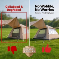 Tente et auvent 2-en-1 pour grand cour, prix de gros, tente de camping familiale imperméable en Oxford 210D enduit argenté