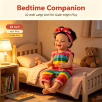 Poupée Bébé Reborn en Silicone de 20 Pouces avec Vêtements Rayés Colorés, Corps Réaliste en Vinyle, Cadeau pour Enfants pour Jeu d'Imitation