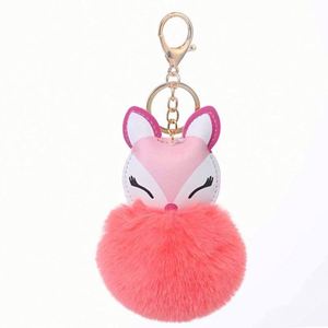 Porte-clés en peluche en forme de boule arc-en-ciel en gros, fausse fourrure moelleuse, vrais pompons, boules cœur en fourrure et métal - Product Image 3