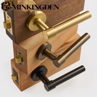 Ensemble de poignées de porte à levier en laiton massif, norme américaine, avec serrure à mortaise de passage et loquet mécanique pour chambre, finition laiton antique