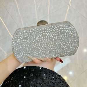 Cross-border New Fashionable Evening Dress <b>Clutch</b> Bag Enselled Pearl Chain Buckle Light Luxury Polyester Daily Tanjing - Product Image 6