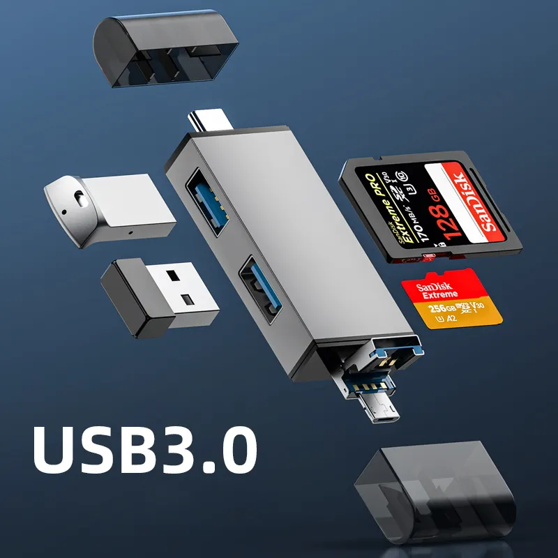 อลูมิเนียมประเภท C USB Micro USB 3 ใน 1 หน่วยความจํา OTG SD การ์ดอะแดปเตอร์พร้อม SD TF การ์ดพอร์ตพอร์ต USB สําหรับ Android โทรศัพท์มือถือ iPhone