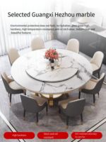 Table à manger ronde moderne avec plateau tournant Lazy Susan en pierre frittée, plateau rond en marbre noir avec centre rotatif