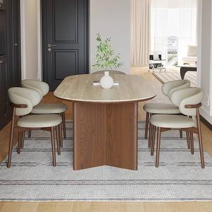 طقم طاولات وكراسي طعام بيضاوية خشب مصمت فاخرة بتصميم عصري منتصف القرن، 4 أو 6 مقاعد، أثاث مطبخ كامل - Product Image 4