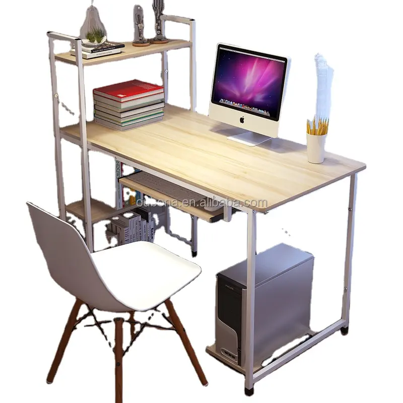 שולחן מחשב Workstation עץ & פלדה עם אחסון מדפי בית משרד ריהוט