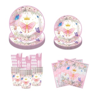 مجموعة أدوات مائدة للاستخدام مرة واحدة بتصميم تاج الفراشة الوردية لعيد الحب وأعياد الميلاد والمناسبات، زينة كرتونية رائجة - Product Image 6