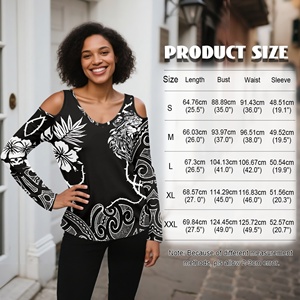Vintage Customise Plus Size <strong>Black</strong> White Polynesian Tribal Blouses Lady Cut Out <strong>Off</strong> <strong>Shoulder</strong> Women <strong>Tops</strong> Tee Sexy V Neck T-shirts - Product Image 6