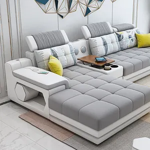 Ensemble de canapés en cuir pour le salon, canapé-lit en forme de L, canapé-lit en forme de L, meubles de luxe, tissu en velours