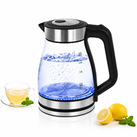 Bouilloire électrique en verre 2,0 L 1500 W avec lumière LED bleue, verre transparent, prise EU, fabricant d'usine, personnalisation OEM ODM, vente en gros