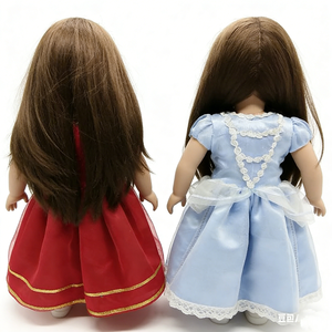 Muñecas personalizadas de 18 pulgadas, dos muñecas gemelas, cabello largo y sedoso castaño, grandes ojos azules brillantes, piel pálida, una en vestido de princesa de satén rojo. - Product Image 3