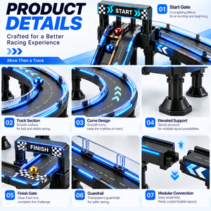Circuit de course à billes en marbre avec éclairage LED, conception multi-niveaux croisée, logo personnalisé et aménagement surélevé - Product Image 4