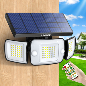 Intelamp PIR 2 capteurs <span class=keywords><strong>LED</strong></span> lumières de sécurité télécommande 3 têtes lampe extérieure détecteur de mouvement <span class=keywords><strong>applique</strong></span> murale solaire - Product Image 1