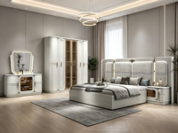 Ensemble de meubles de chambre à coucher en bois de luxe moderne américain, miroir blanc, taille reine, taille king, français, italien, complet, pour filles, hôtel