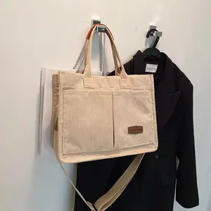Corduroy Plain Tote Bag Casual Canvas Large Capacity Shoulder Bag For Women NE1218