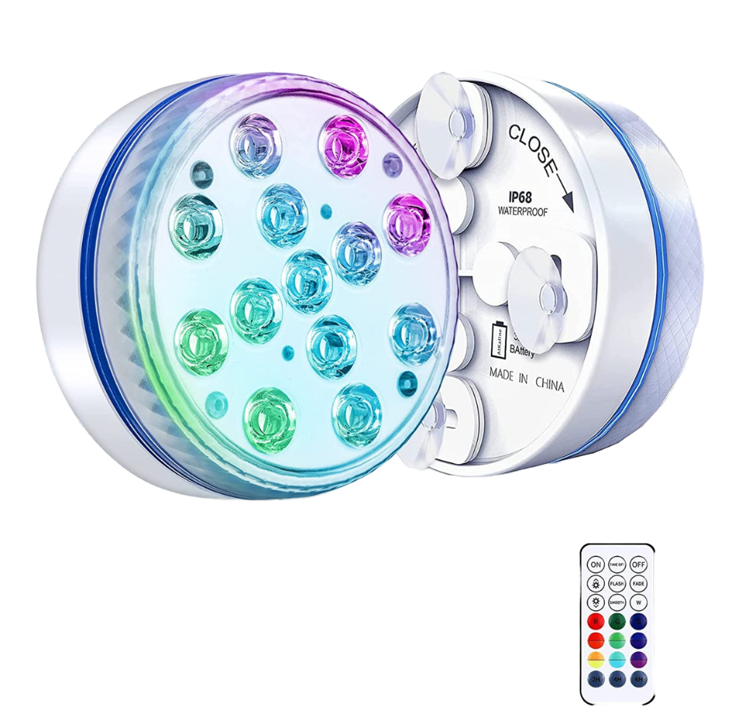 16 Color Transformations IP68 Waterproof RGB LED Light Suction Cup IR Remote Battery Operated Pool Bathroom ABS