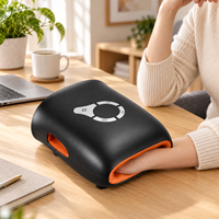 Masseur de paume à compression d'air noir avec 3 niveaux d'intensité, vibration et chaleur, appareil de soin des mains rechargeable pour usage domestique