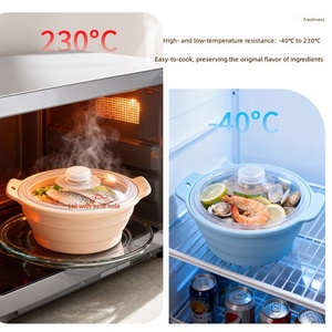 Food-grade Silicone Foldable Smokeless Multi-function Steamer Soup Pot <b>Microwave</b>-safe air Fryer Liner Lid Home Outdoor Camping - Product Image 3