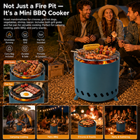 Ensemble de foyer sans fumée de table 8 pièces, double combustible avec barbecue, sac de transport et protection en verre pour foyer à bois portable