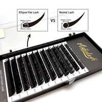 Plateaux d'extensions de cils coréens en PBT, forme ellipse plate, 0,15 mm, courbure C D, extensions de cils individuelles noir mat, fournitures en gros