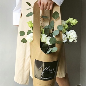 Florista tienda dedicada atractiva flor venta decoración de papel Kraft personalizada impresa flor bolsa con mango - Product Image 2