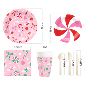 DAMAI - Juego de Decoración para Fiesta Temática de Dulces Rosas, Venta al por Mayor, Platos de Papel con Lazo, Mantel, Juego de Vajilla Desechable para Fiesta - Product Image 5