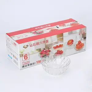 Conjunto de vidro transparente, conjunto de prato de vidro com seis peças, tigela de salada cristal de frutas, diamante, duas peças, tigela e refeição