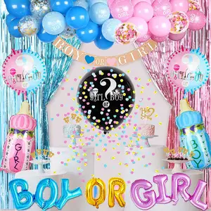 CY Baby Shower Boy or Girl Foil Balloons with Banner Cake Topper Baby Gender Reveal Balloon Birthday Party Set