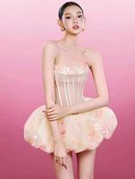 Robe Courte Bustier en Tulle Fleuri A11699 pour Femme - Robe de Soirée Romantique à Fleurs 3D et Jupe Tutu Bouffante