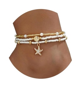 Joyería de Diseño Exclusivo, Juego de <span class=keywords><strong>Tobilleras</strong></span> de Acero Inoxidable con Estrellas de Mar <span class=keywords><strong>y</strong></span> Conchas, 6 Piezas, Estilo Boho, Verano, Playa, Resistente al Agua, Venta al Por Mayor Woying - Product Image 3