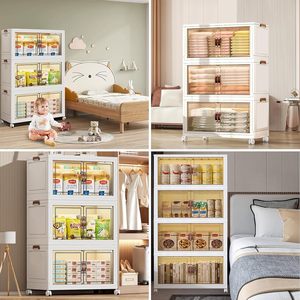 Home Folding Storage Cabinet Collapsible <b>Wardrobes</b> Organizers Multifunctional Stackable PP Storage <b>Box</b>&Bins Wheels 35L Capacity - Product Image 5