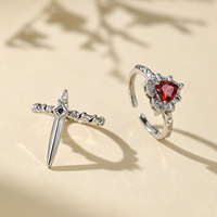 SA Jewelry Ensemble de bagues cœur poignard en cuivre ton argenté avec pierre cœur rouge et bande torsadée, style Punk Gothique Vintage, bijoux pour femmes, vente en gros