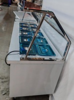 Bain-marie électrique professionnel avec vitrine chauffante, comptoir de buffet vapeur et armoire de rangement avec protection anti-éclaboussures en verre