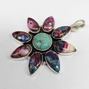 Colgante de plata turquesa de ostra natural, colgante bohemio hecho a mano de declaración de Plata de Ley 925 - Product Image 6