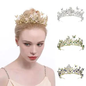 Miallo Elegant butterfly Rhinestone Crystal headpiece handmade bridal alloy crown tiara wedding hair Accessories