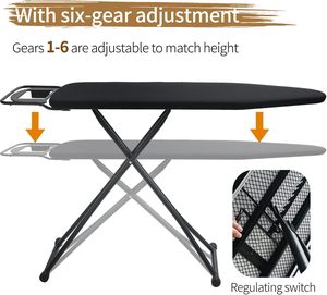 Planche à repasser pliable à hauteur réglable résistante à la chaleur avec support pour fer à repasser et porte-vêtements de style moderne - Product Image 4