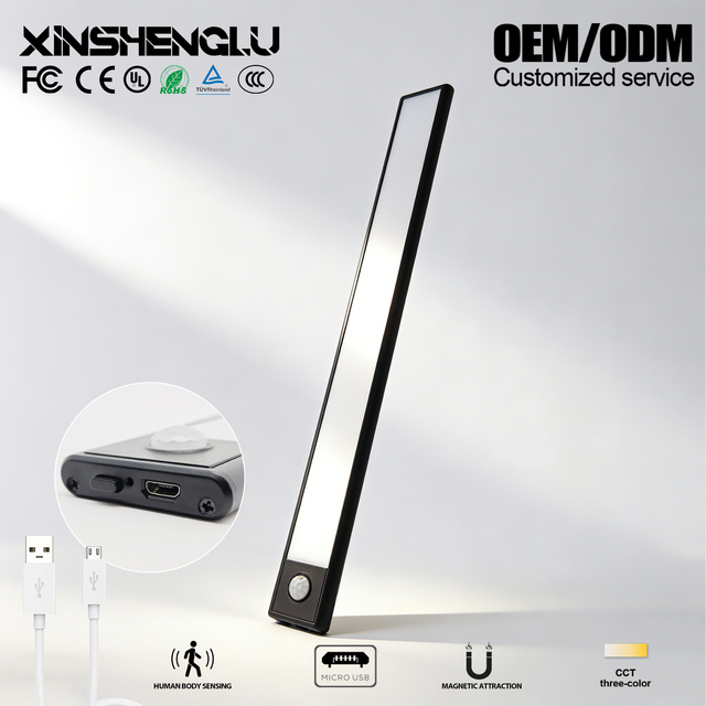 PIR Motion Sensor LED Light Strip Ultra Thin Wall-Mounted USB Rechargeable 3 CCT Home Cabinet Light for Kitchen Closet Stairs