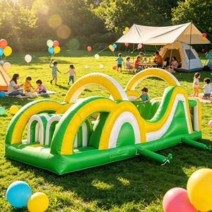 Parcours d'obstacles gonflable géant avec toboggan en PVC, installation facile - Jeu interactif de défis en plein air pour enfants - Product Image 1