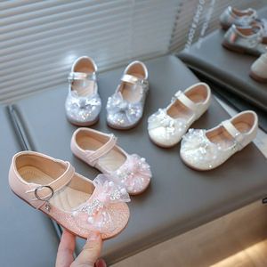 Chaussures de danse scintillantes pour enfants, sandales plates à nœud pour petites princesses, chaussures habillées pour enfants - Product Image 2