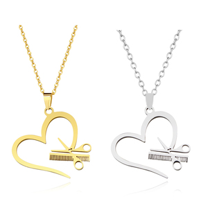 Collier pendentif en acier inoxydable rétro en forme <span class=keywords><strong>de</strong></span> cœur, style hip-hop, lavage, coupe, accessoires <span class=keywords><strong>de</strong></span> bijoux pour coiffeur, cadeau pour <span class=keywords><strong>les</strong></span> amis - Product Image 1