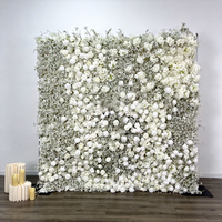 Mur de fleurs artificielles en gros 2,4 m x 2,4 m, panneau mural de fleurs blanches enroulable, toile de fond murale en roses de soie pour décoration de mariage