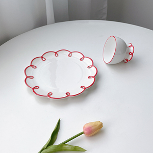<span class=keywords><strong>Assiette</strong></span> en céramique écologique SYL, décoration de mariage, <span class=keywords><strong>bord</strong></span> rouge, motif ajouré rétro, vaisselle artisanale, design floral en dentelle - Product Image 3